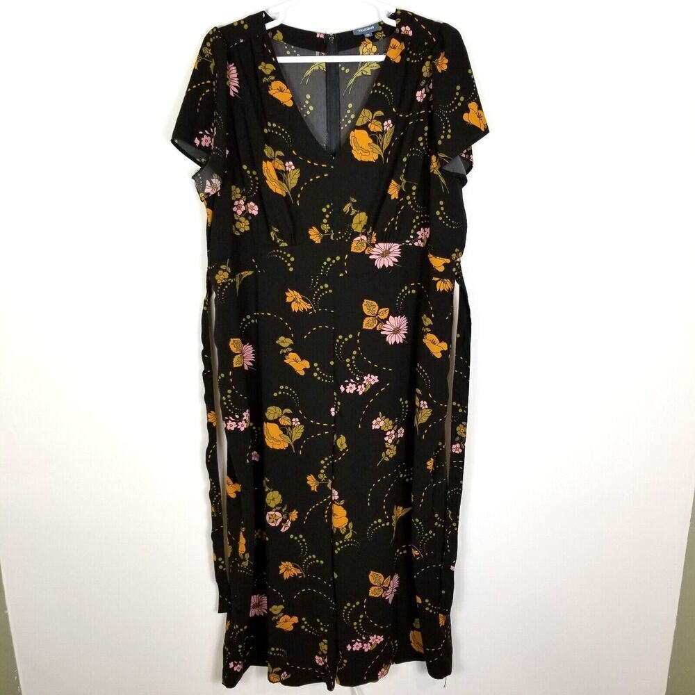 Modcloth Women Plus Floral Jumpsuit Size 3X Tie Waist V Neck‎ Cropped